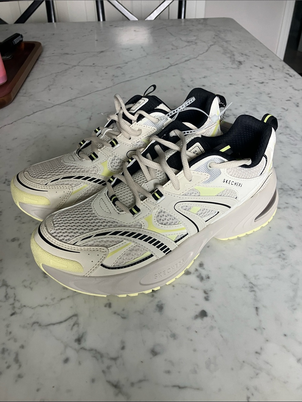 Skechers Cream and Pale Yellow Chunky Athletic Sneakers - Picture 1 of 8